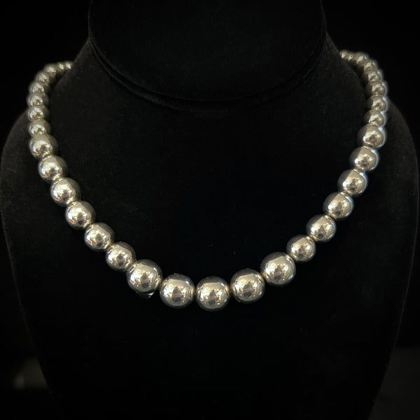 Tapered Silver Bead Necklace