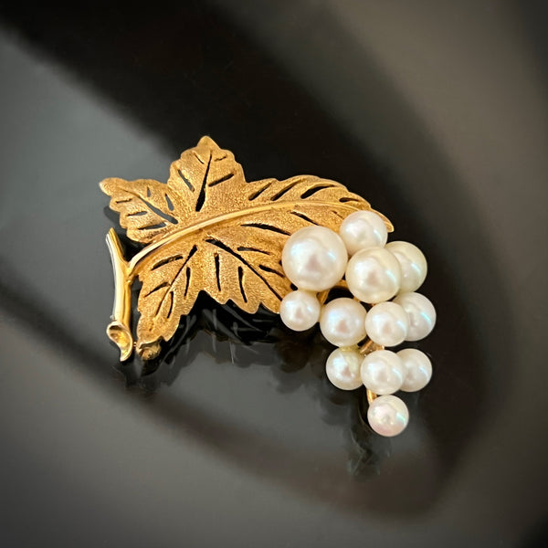 Gold and Pearl Grapevine Brooch