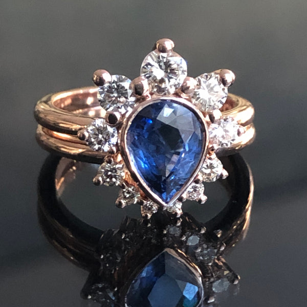 Sapphire Diamond Engagement Ring With Matching Diamond Band